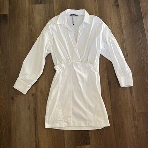 Zara White Poplin Collared Shirt Dress